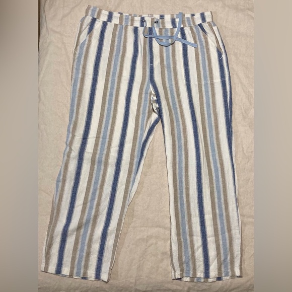da-sh Women's Striped Linen & Rayon Pants - Blue, Tan, White - Picture 1 of 9